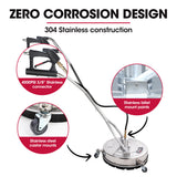 Jet-USA 18' Stainless Steel Pressure Washer Surface Cleaner with Yoke Handlebar, 3/8' Fitting, For Concrete Driveway Patio Floor