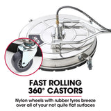Jet-USA 24' Stainless Steel Pressure Washer Surface Cleaner, 3/8' Fitting, with Yoke Handlebar, For Concrete Driveway Patio Floor - 45-Degree Angle