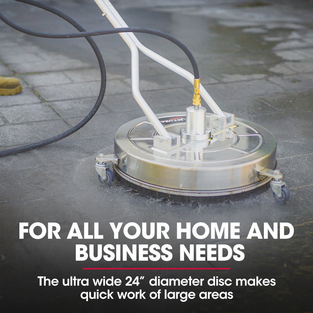 Jet-USA 24' Stainless Steel Pressure Washer Surface Cleaner, 3/8' Fitting, with Yoke Handlebar, For Concrete Driveway Patio Floor