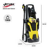 JET-USA RX540 Electric High Pressure Washer, 2800PSI 2 Nozzles, Brush Head, Deck Cleaner, Detergent Bottle, 10M Hose - Rear View