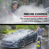 JET-USA RX540 Electric High Pressure Washer, 2800PSI 2 Nozzles, Brush Head, Deck Cleaner, Detergent Bottle, 10M Hose - Close-Up Angle