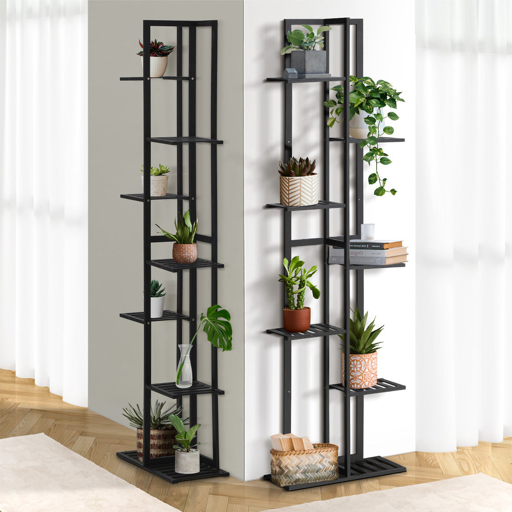 Livsip 7 Tiers Bamboo Plant Stand Staged Black