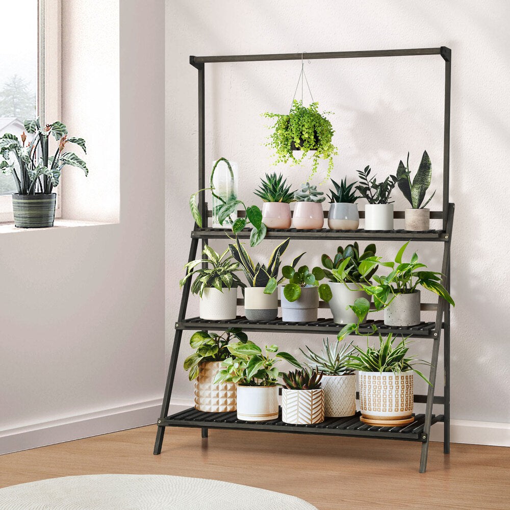 Livsip 3 Tier Plant Stand Flower Pot Shelf Wooden Black