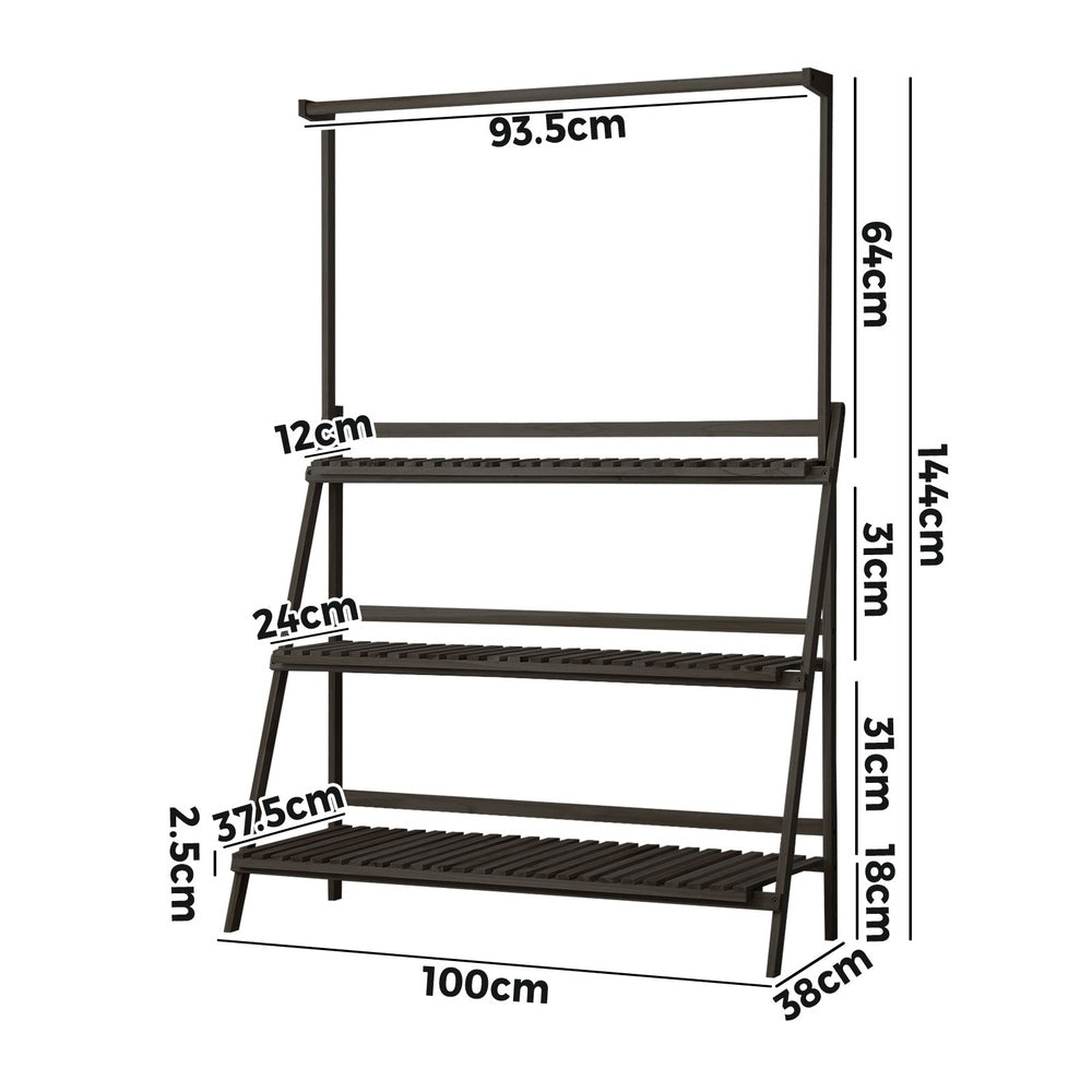 Livsip 3 Tier Plant Stand Flower Pot Shelf Wooden Black