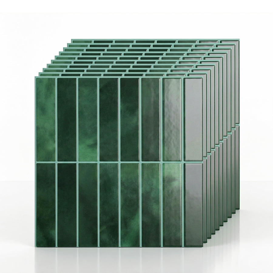 Artiss 3D Peel and Stick Wall Tiles Self Adhesive LinearGrid Backsplash 10 Sheets, Green