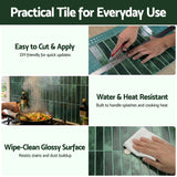 Artiss 3D Peel and Stick Wall Tiles Self Adhesive LinearGrid Backsplash 10 Sheets, Green - Rear View