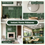 Artiss 3D Peel and Stick Wall Tiles Self Adhesive LinearGrid Backsplash 10 Sheets, Green - Low Angle