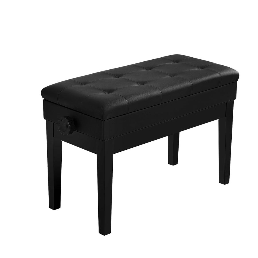 Alpha black piano bench with lift-up storage and PU leather seat