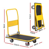 Giantz Platform Trolley Hand Truck Folding Platform Cart 150kg Load Yellow - Side View