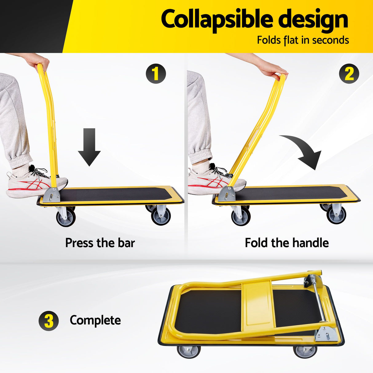 Giantz Platform Trolley Hand Truck Folding Platform Cart 150kg Load Yellow