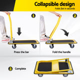 Giantz Platform Trolley Hand Truck Folding Platform Cart 150kg Load Yellow - Rear View