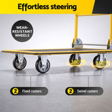 Giantz Platform Trolley Hand Truck Folding Platform Cart 150kg Load Yellow - Close-Up Angle