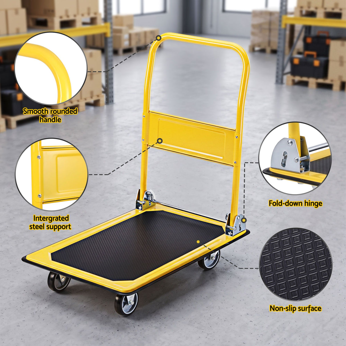 Giantz Platform Trolley Hand Truck Folding Platform Cart 150kg Load Yellow