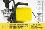 1200w Weatherised stainless auto water pump - Yellow - Side View