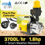 1200w Weatherised stainless auto water pump - Yellow - Front View