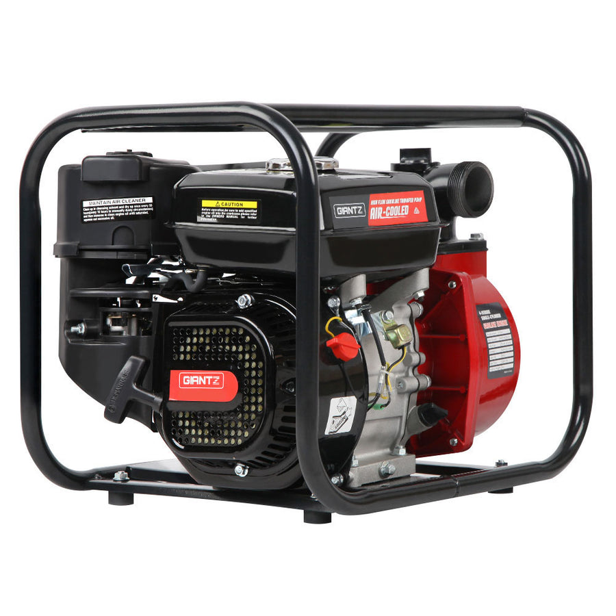 Giantz 2 inch petrol water pump with 210cc 4-stroke engine, black and red, 50mm inlet and outlet