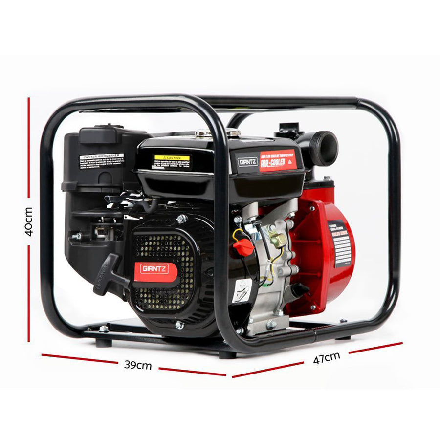 Giantz 2 inch petrol water pump with 210cc 4-stroke engine, black and red, easy start pull system