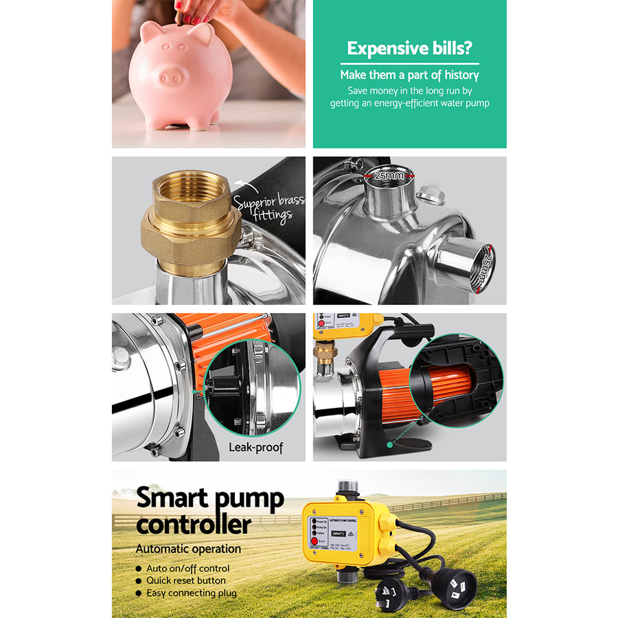 Giantz Garden Water Pump High Pressure 1500W Max. Tank Rain Farm Irrigation House Yellow, image 6