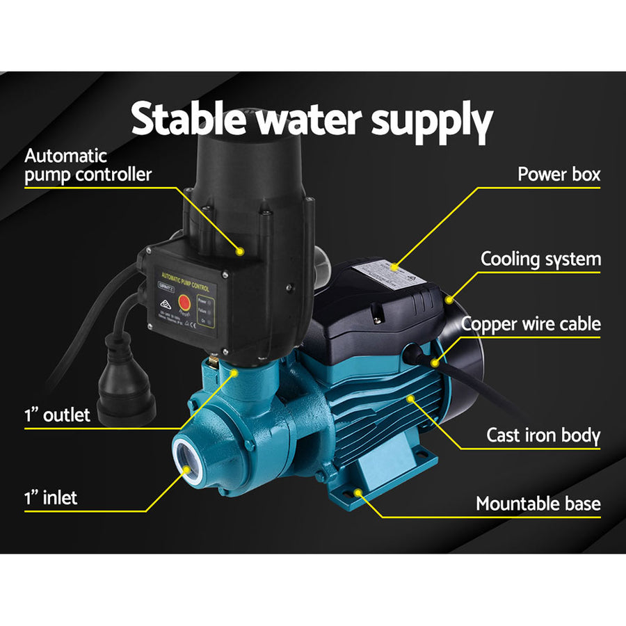Giantz Peripheral Water Pump Garden Boiler Car Wash Auto Irrigation QB60 Black, image 3