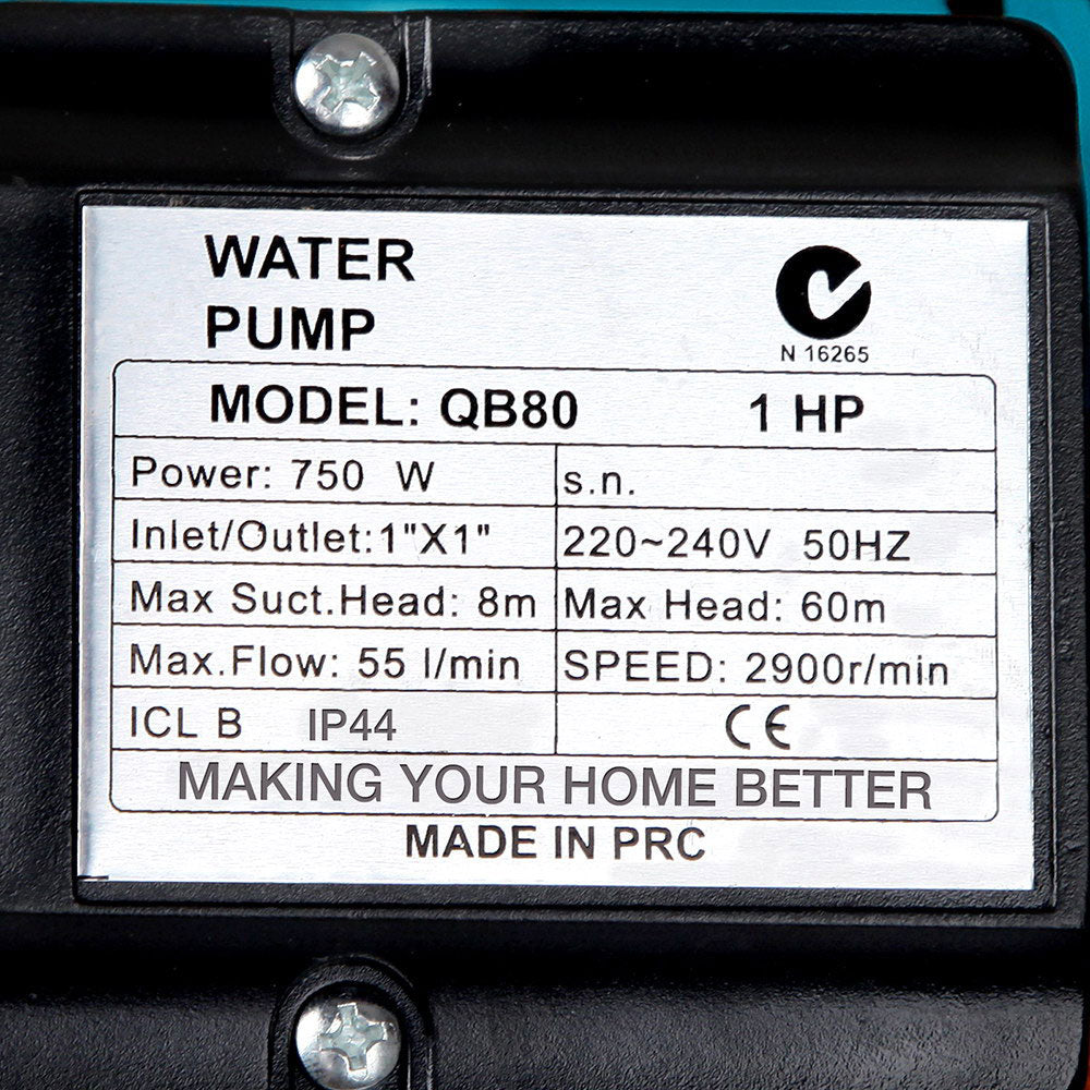 Giantz QB80 High-Performance Clean Water Pump for Garden Irrigation and Pool Use