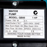 Giantz QB80 High-Performance Clean Water Pump for Garden Irrigation and Pool Use - Close-Up Angle