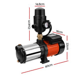 Giantz 1800W Max 5-Stage Garden Water Pump High Pressure Irrigation Booster Pump, Automatic Multi-Stage External Sprinkler Pump for Rainwater Tank Transfer, Home Farm Lawn, Black - Front View