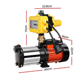 Giantz 1800W Max 5-Stage Garden Water Pump High Pressure Irrigation Booster Pump, Automatic Multi-Stage External Sprinkler Pump for Rainwater Tank Transfer, Home Farm Lawn, Yellow - Front View