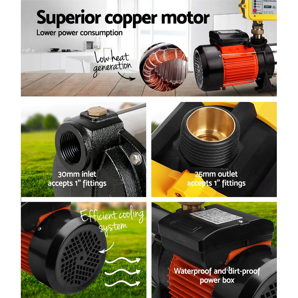 Giantz 1800W Max 5-Stage Garden Water Pump High Pressure Irrigation Booster Pump, Automatic Multi-Stage External Sprinkler Pump for Rainwater Tank Transfer, Home Farm Lawn, Yellow