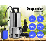 Giantz 1800W Max. Submersible Dirty Water Pump Bore Tank Well Steel Automatic Clean - Side View