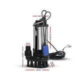 Giantz 2000W Max. Submersible Dirty Water Pump Bore Tank Well Steel Automatic - Front View