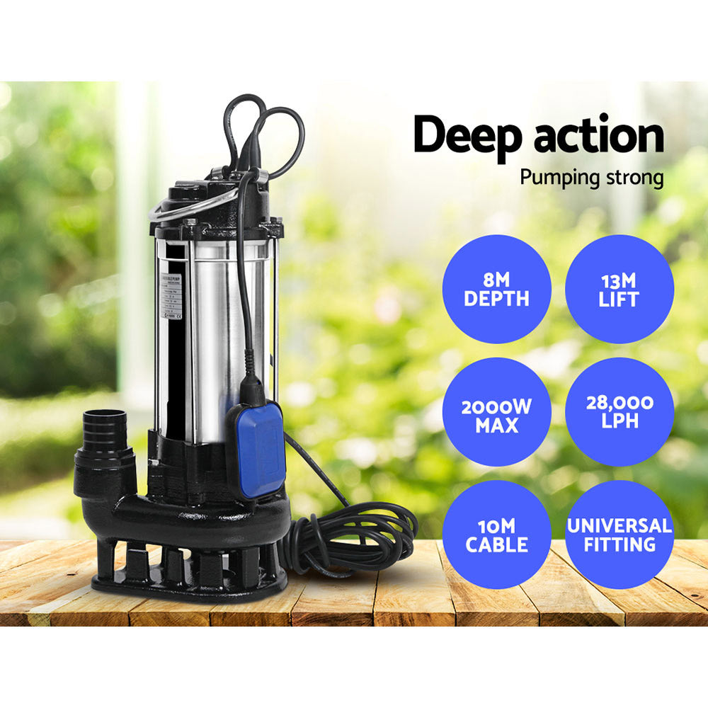 Giantz 2000W Max. Submersible Dirty Water Pump Bore Tank Well Steel Automatic