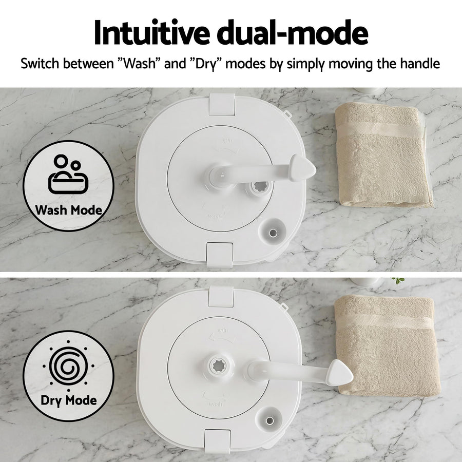 Devanti Portable Washing Machine Manual Spin Dryer Compact for Camping Caravan Apartment