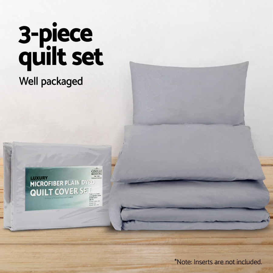 Giselle Bedding Quilt Cover Set Classic Grey Queen, image 4