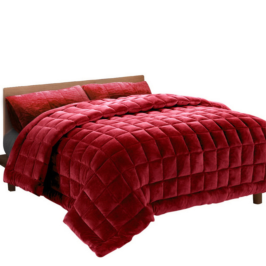 Giselle Bedding burgundy faux mink king quilt with silvery sheen
