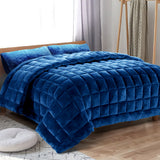 Giselle Bedding Faux Mink Quilt Blue Super King - Close-Up Angle
