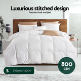 Giselle Bedding 800GSM Goose Down Feather Quilt Winter Blanket Duvet Comforter Single - Front View