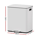 Cefito Pedal Bins Rubbish Bin Dual Compartment Waste Recycle Dustbins 40L White - Front View