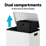 Cefito Pedal Bins Rubbish Bin Dual Compartment Waste Recycle Dustbins 40L White - Top-Down View