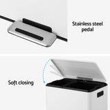 Cefito Pedal Bins Rubbish Bin Dual Compartment Waste Recycle Dustbins 40L White - Rear View