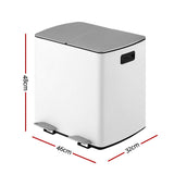 Cefito Pedal Bins Rubbish Bin Dual Compartment Waste Recycle Dustbins 40L White - Front View