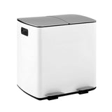 Cefito Pedal Bins Rubbish Bin Dual Compartment Waste Recycle Dustbins 40L White - Side View