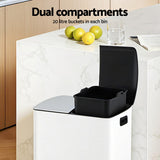 Cefito Pedal Bins Rubbish Bin Dual Compartment Waste Recycle Dustbins 40L White - Top-Down View