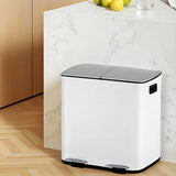 Cefito Pedal Bins Rubbish Bin Dual Compartment Waste Recycle Dustbins 40L White - Close-Up Angle