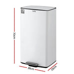 Cefito Pedal Bins Rubbish Bin Waste Recycle Dustbins Kitchen Trash Can 40L White