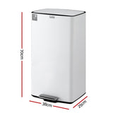 Cefito Pedal Bins Rubbish Bin Waste Recycle Dustbins Kitchen Trash Can 40L White - Front View
