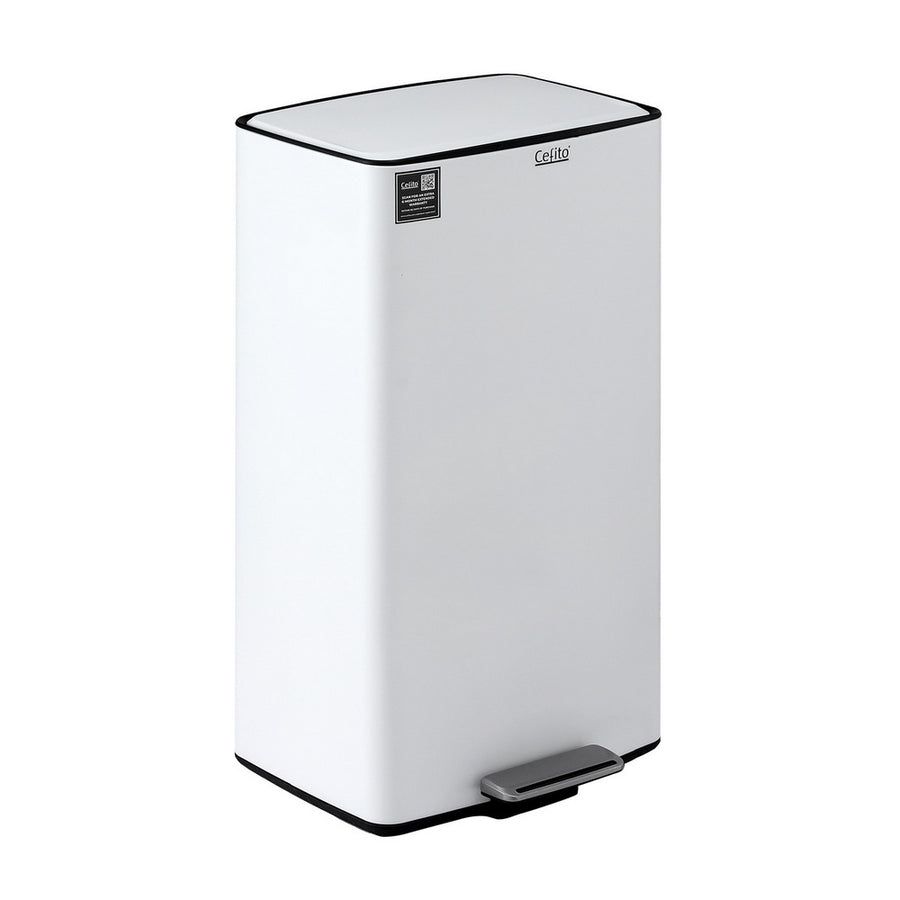 Cefito Pedal Bins Rubbish Bin Waste Recycle Dustbins Kitchen Trash Can 40L White