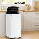 Cefito Pedal Bins Rubbish Bin Waste Recycle Dustbins Kitchen Trash Can 40L White - Rear View