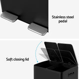 Cefito Pedal Bins Rubbish Bin Dual Compartment Waste Recycle Dustbins 60L Black - Rear View