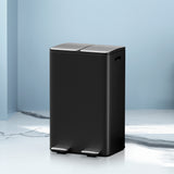 Cefito Pedal Bins Rubbish Bin Dual Compartment Waste Recycle Dustbins 60L Black - Close-Up Angle