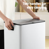 Cefito Pedal Bins Rubbish Bin Dual Compartment Waste Recycle Dustbins 60L White - 45-Degree Angle
